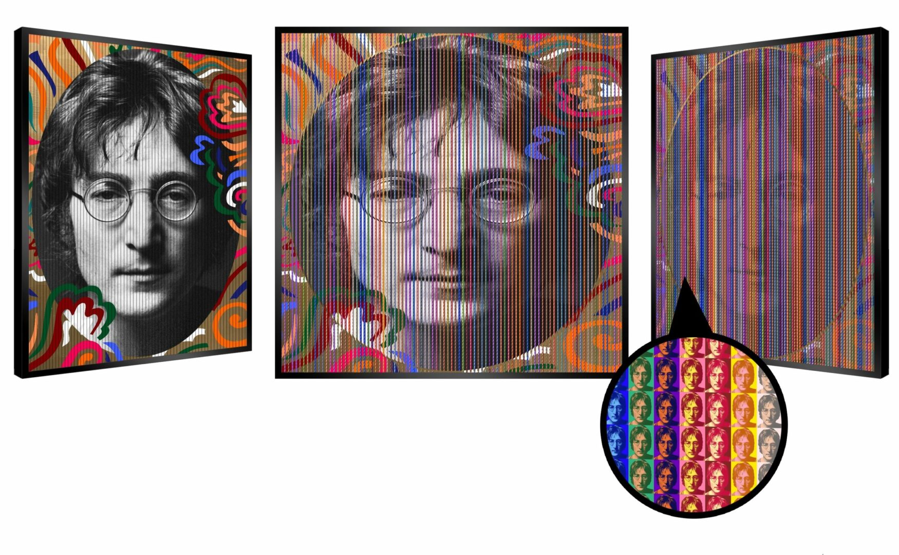 Picture of a unique piece depicting John Lennon by French artist Patrick Rubinstein, represented at Galerie Montmartre, Paris, France