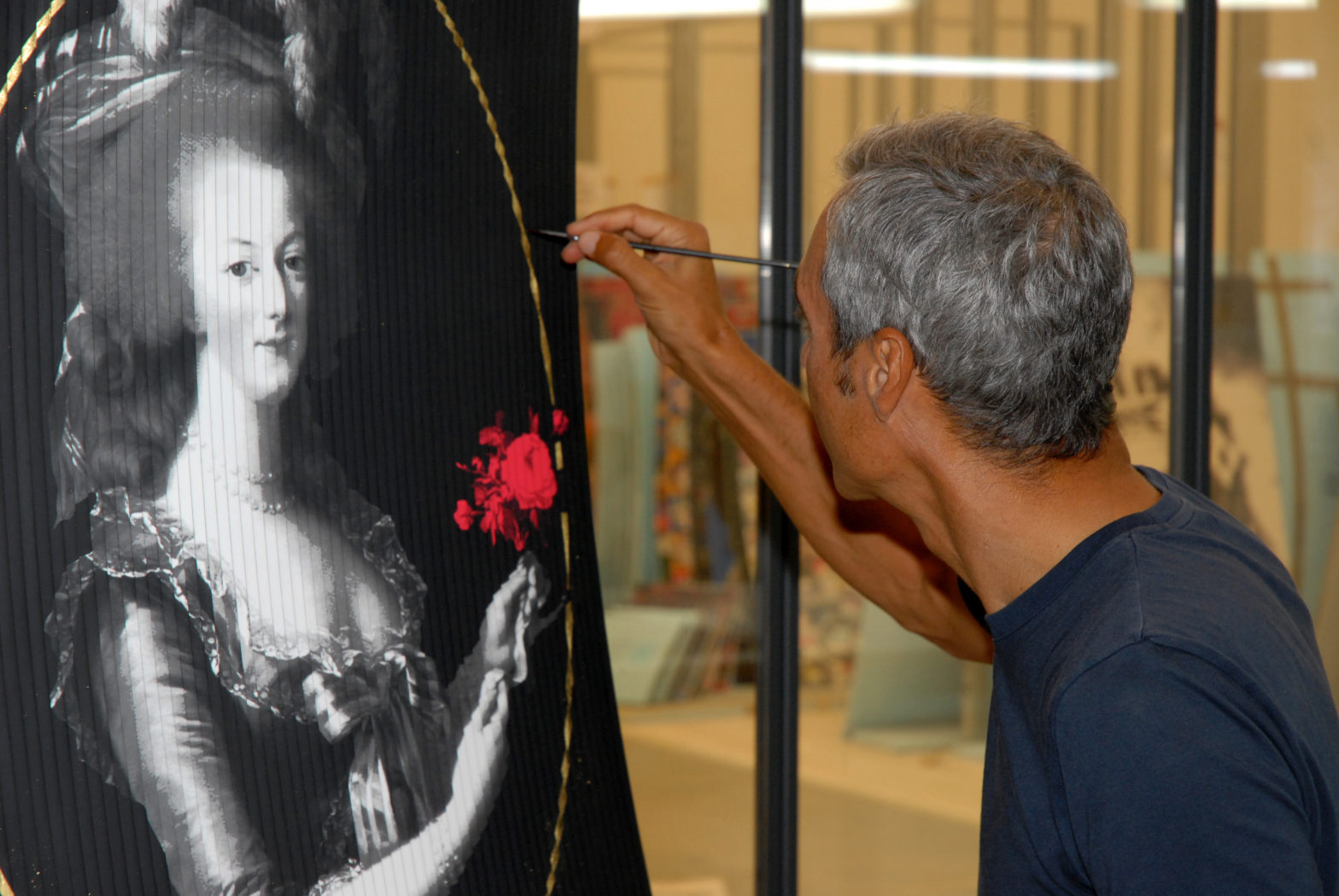 Picture of a painting by French artist Patrick Rubinstein, depicting Marie-Antoinette, represented at Galerie Montmartre, Paris, France