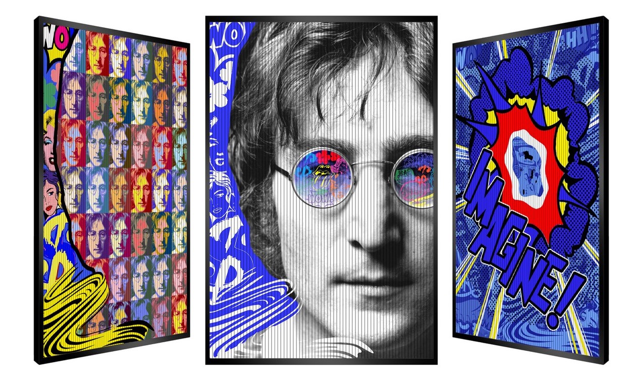 Picture of a unique piece The Dreamer depicting John Lennon by French artist Patrick Rubinstein, represented at Galerie Montmartre, Paris, France