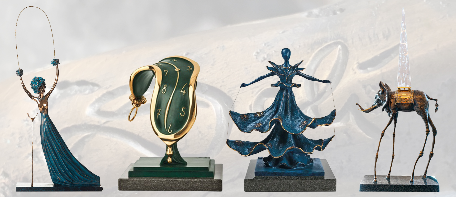 Présentation de quatre sculptures en bronze de Salvador Dali